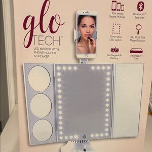 LED Vanity Mirror with Phone Holder - White